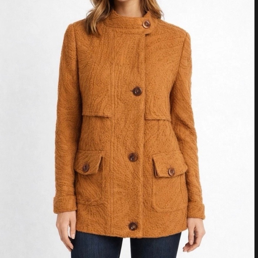 Carlisle Burnt Orange Zebra Jacquard Wool Blend‎ Jacket 8 Chic Designer Textured